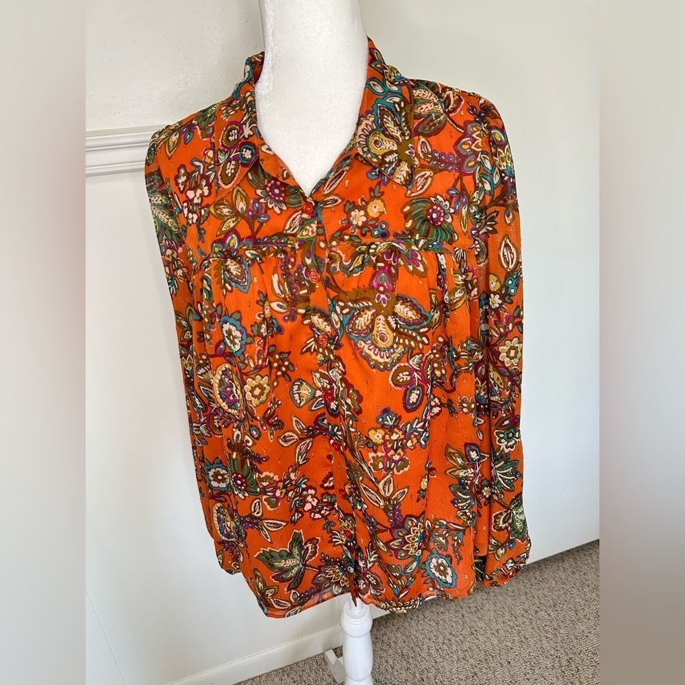 Fate Orange Long Sleeve Blouse size L